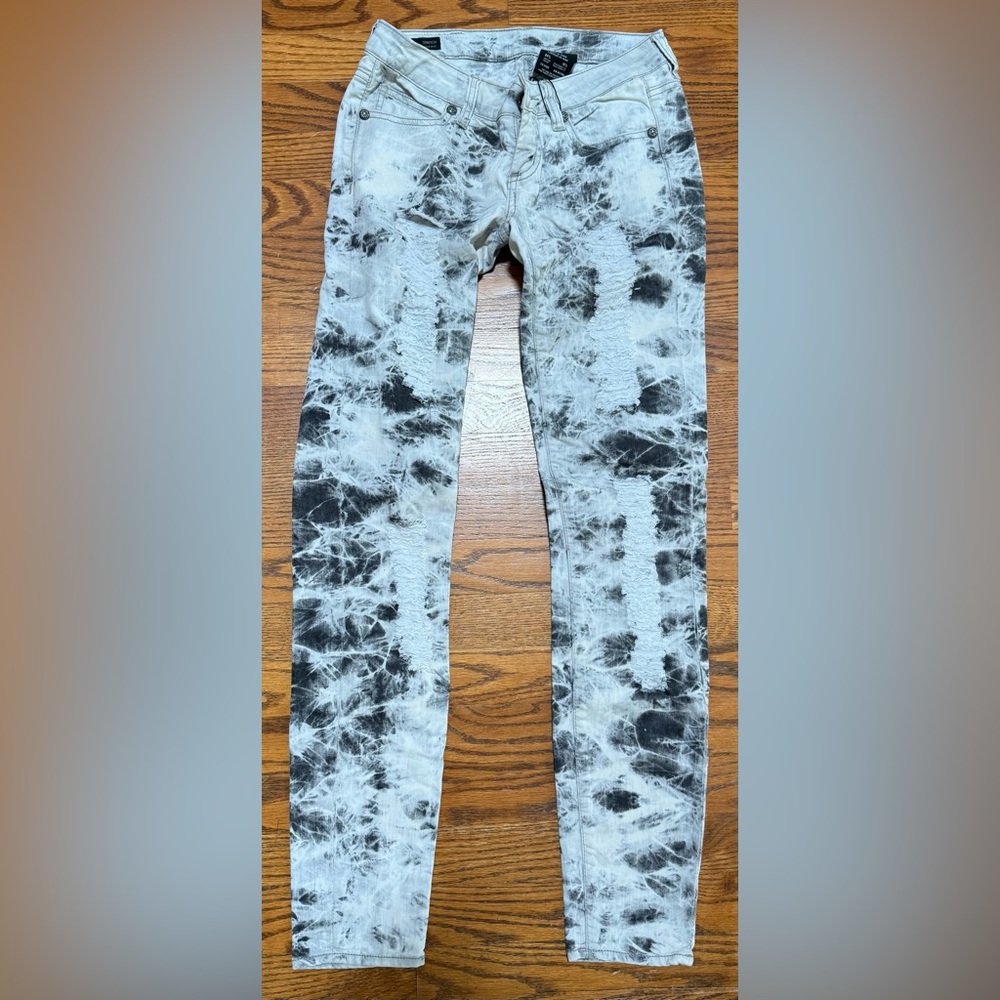 BUFFALO DAVID BITTON Black & White Distressed Low Rise Skinny Jeans